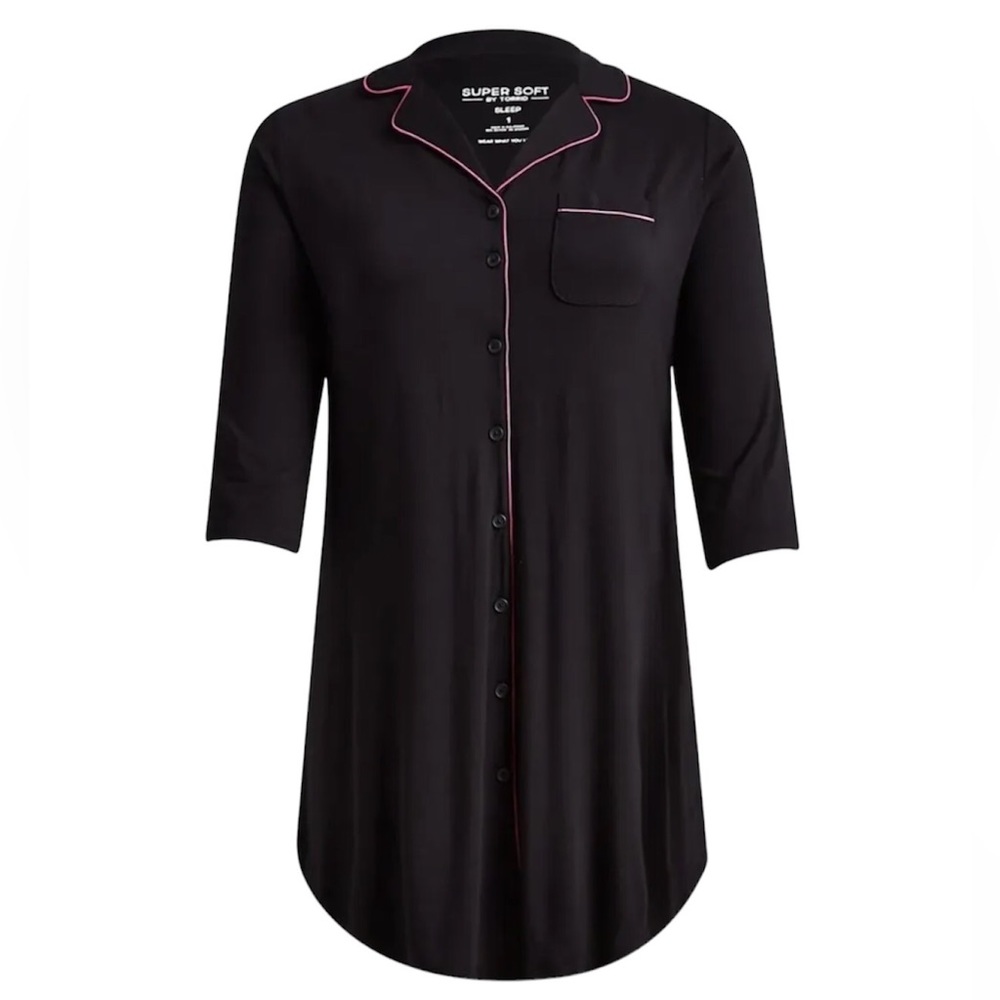 Torrid Super Soft Button Sleep Shirt NWT Size 2x 2 plus nightgown black pink